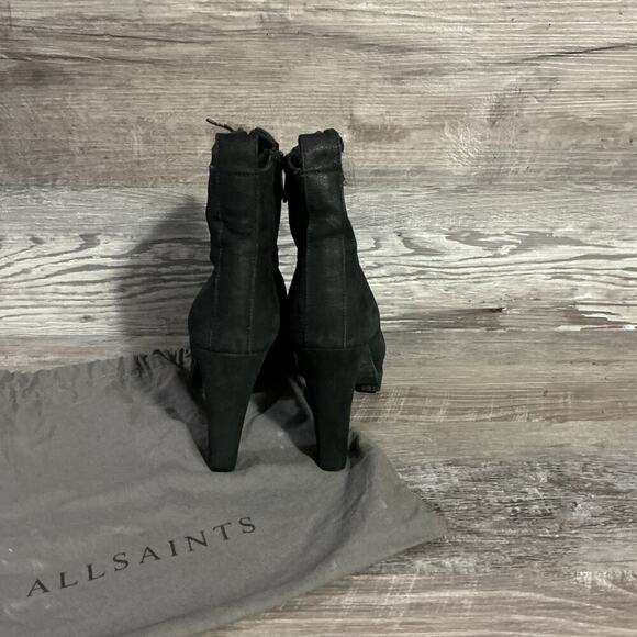 AllSaints Black Suede Lace Up Peep Toe High Heel Boots US 6.5–7 - Picture 6 of 13